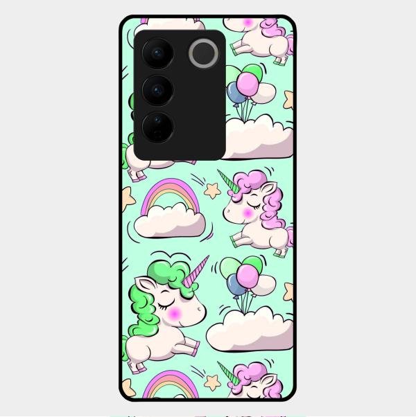 Unicorn Print Glossy Metal Case Cover For Vivo V27 Pro 5G