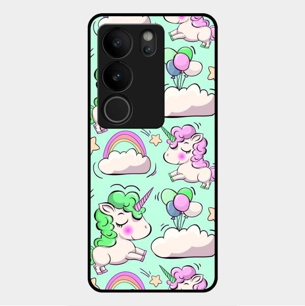 Unicorn Print Glossy Metal Case Cover For Vivo V29 5G