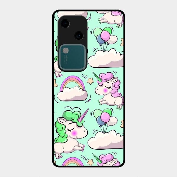 Unicorn Print Glossy Metal Case Cover For Vivo V30 5G