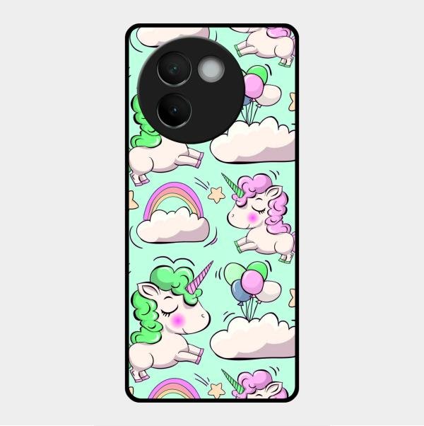 Unicorn Print Glossy Metal Case Cover For Vivo V30E 5G