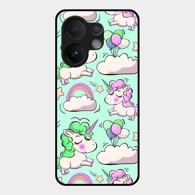 Unicorn Print Glossy Metal Case Cover For Vivo V60 5G
