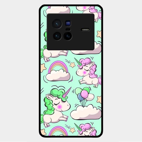 Unicorn Print Glossy Metal Case Cover For Vivo X80 5G