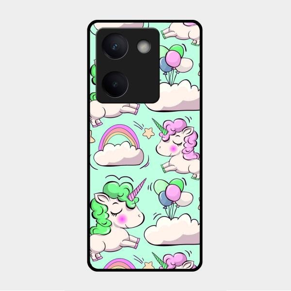Unicorn Print Glossy Metal Case Cover For Vivo Y200 Pro 5G