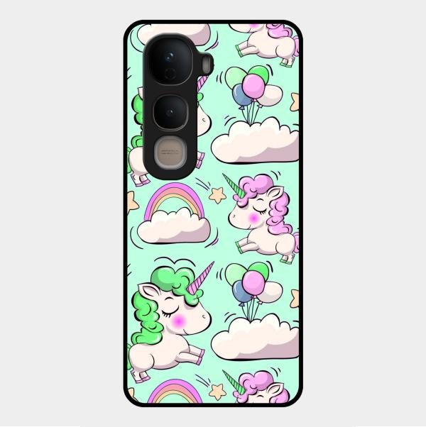 Unicorn Print Glossy Metal Case Cover For Vivo Y400 5G