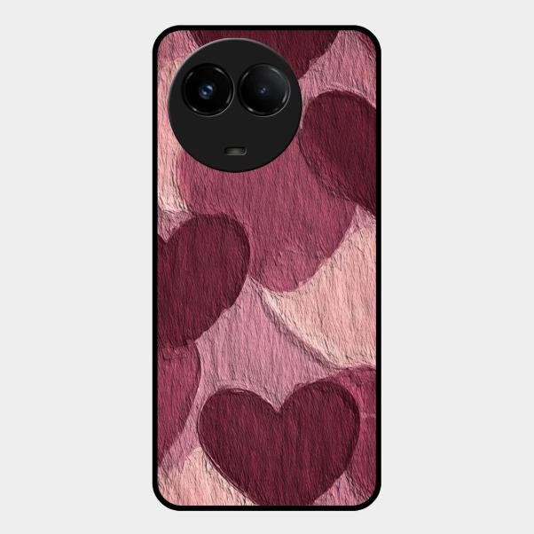 Velvet Hearts Glass Case Cover For Realme C67 5G