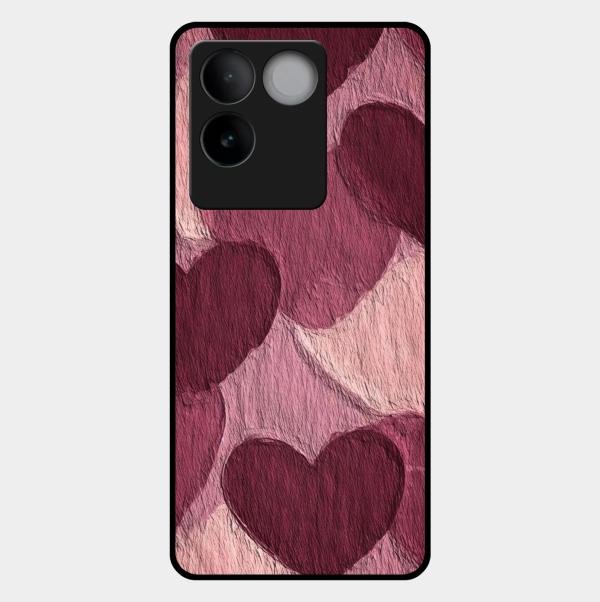 Velvet Hearts Glass Case Cover For Vivo T2 Pro 5G