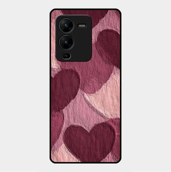 Velvet Hearts Glass Case Cover For Vivo V25 Pro 5G