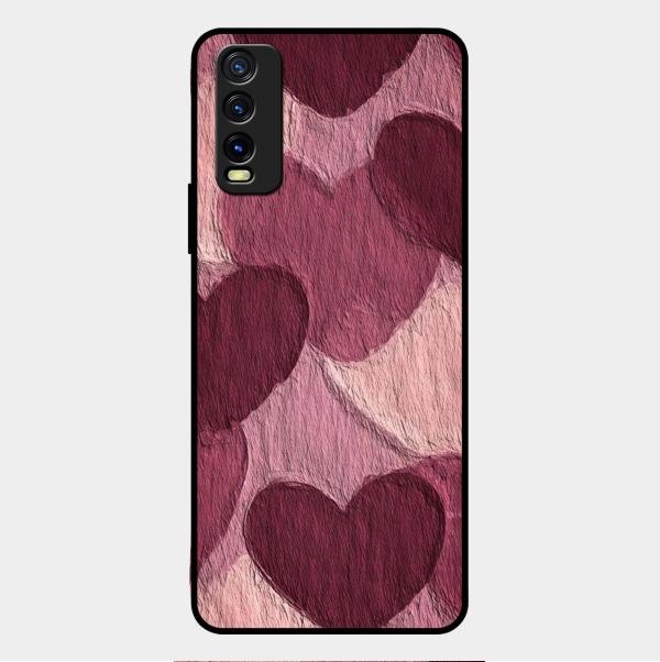 Velvet Hearts Glass Case Cover For Vivo Y12G