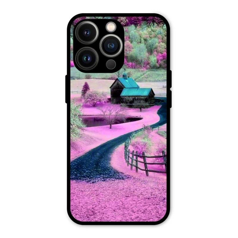Village Scenery Glossy Metal Case Cover For iPhone 13 Pro