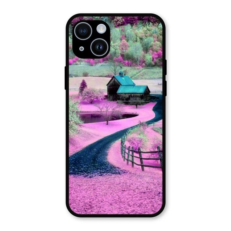 Village Scenery Glossy Metal Case Cover For iPhone 14 Plus
