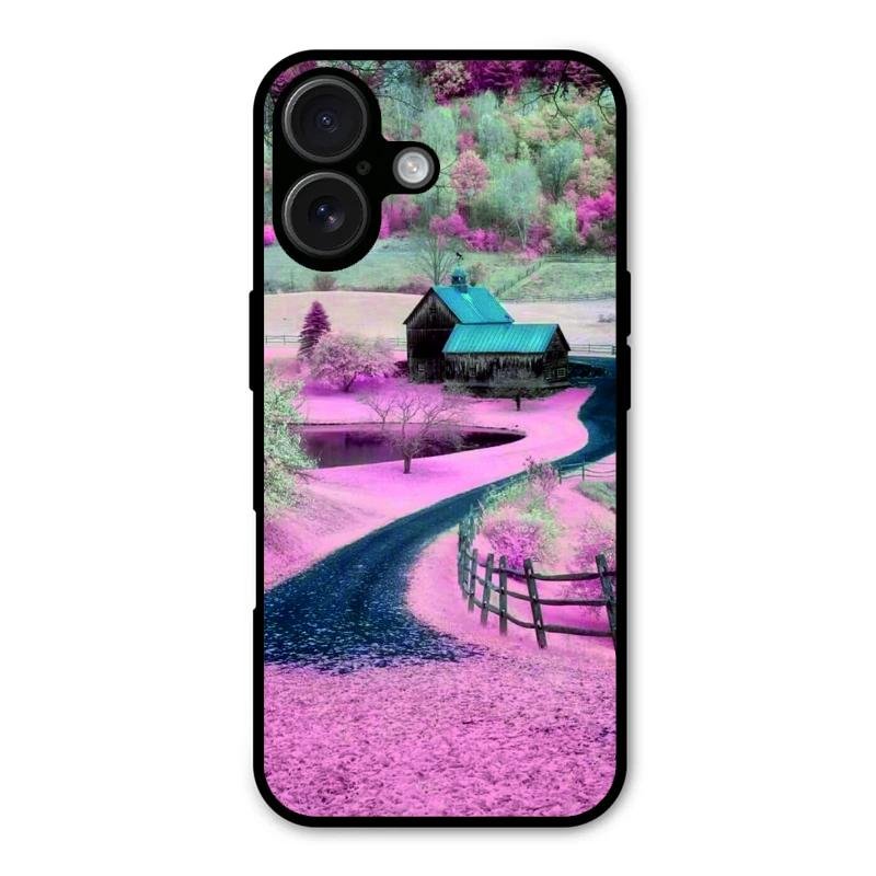 Village Scenery Glossy Metal Case Cover For iPhone 16 Plus
