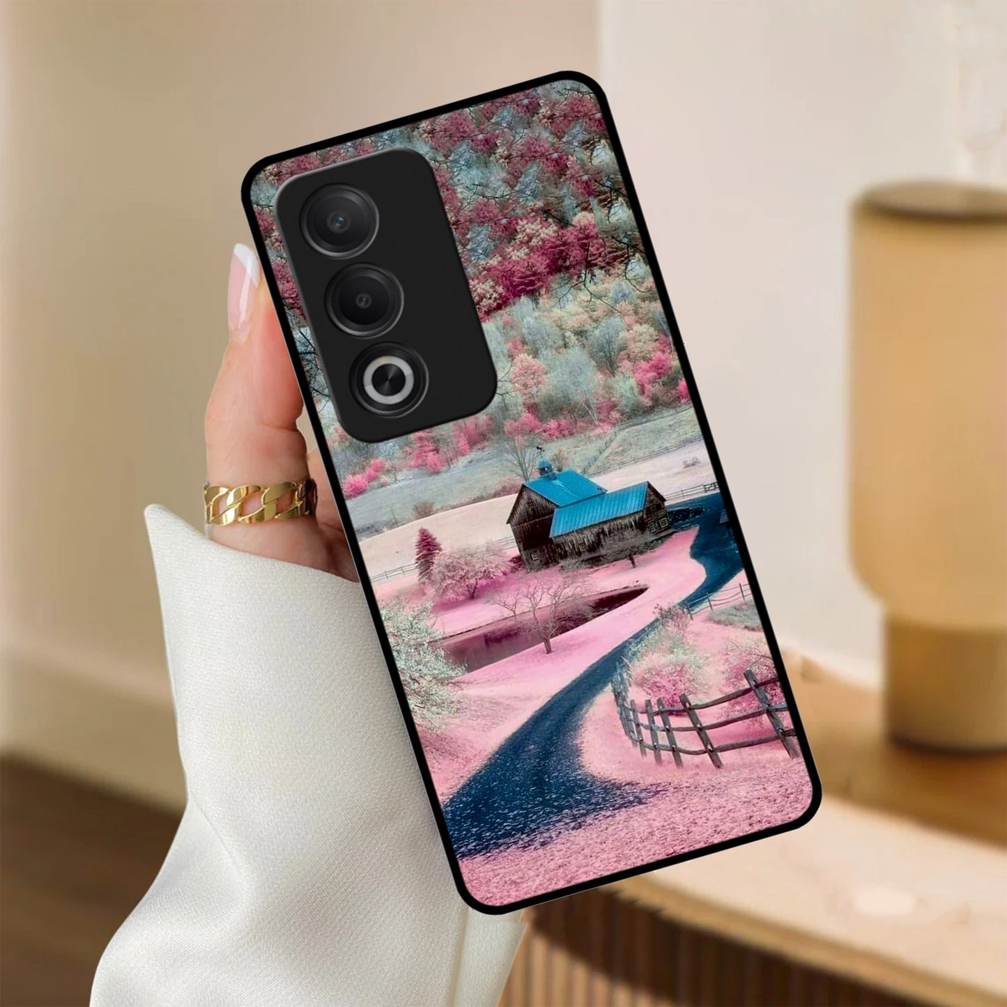 Village Scenery Glossy Metal Case Cover For Oppo