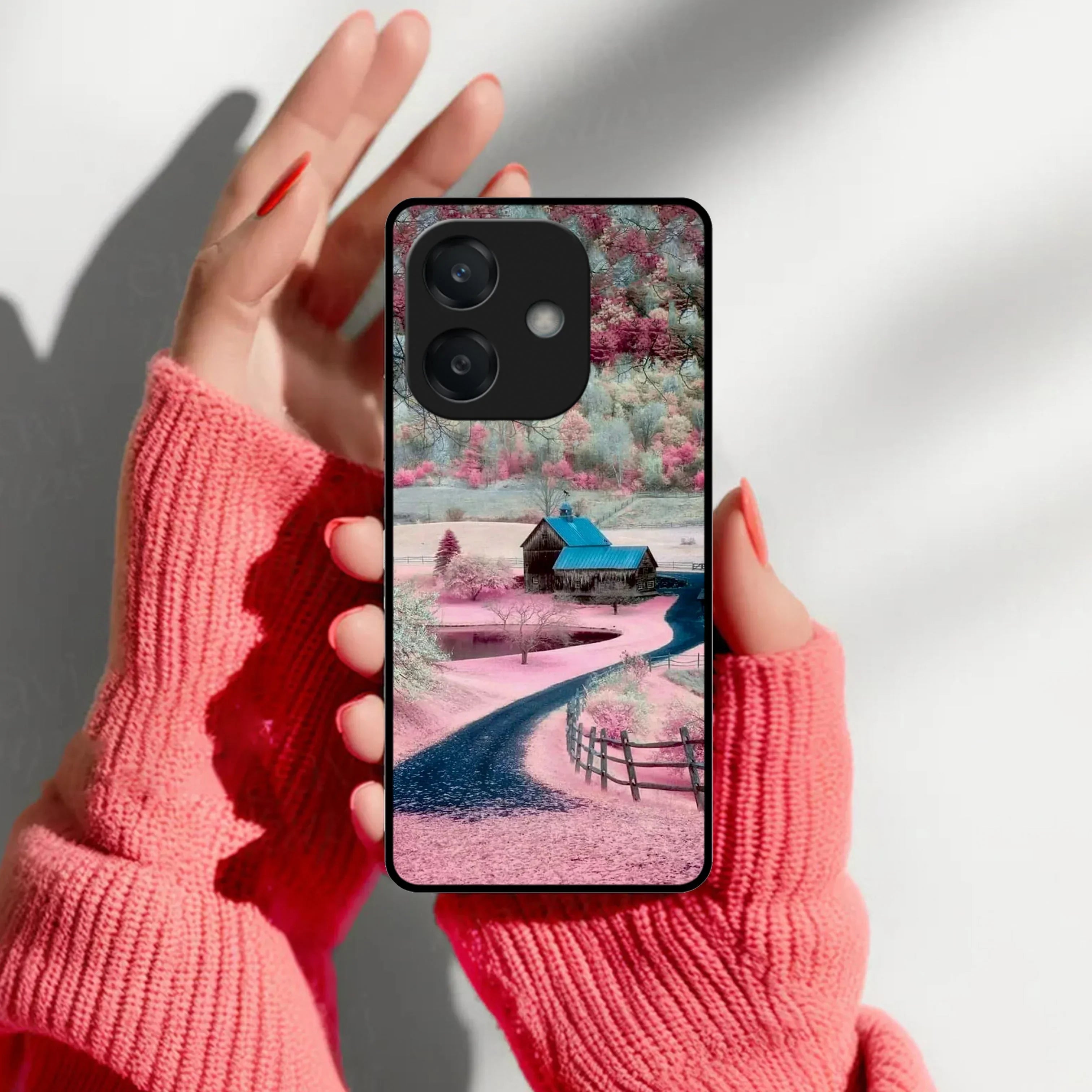 Village Scenery Glossy Metal Case Cover For Oppo - ShopOnCliQ