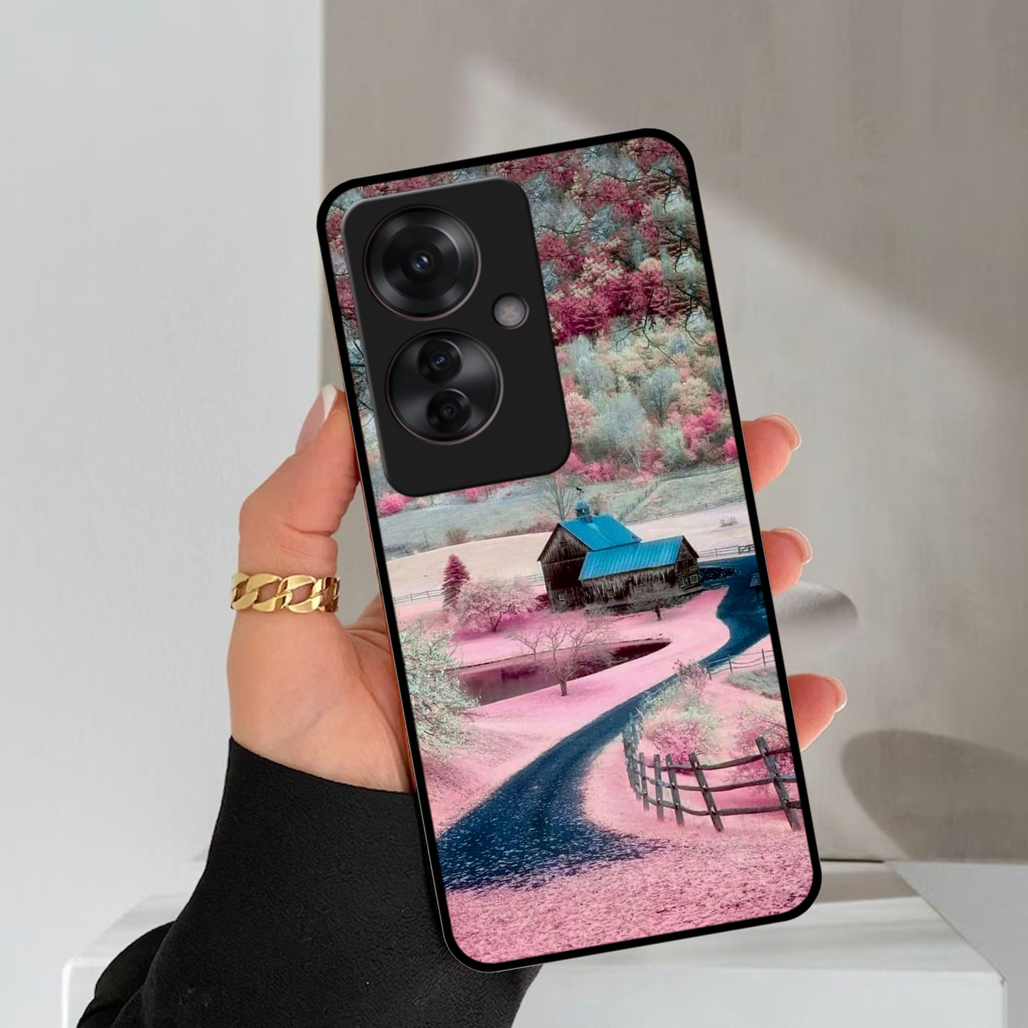 Village Scenery Glossy Metal Case Cover For Oppo