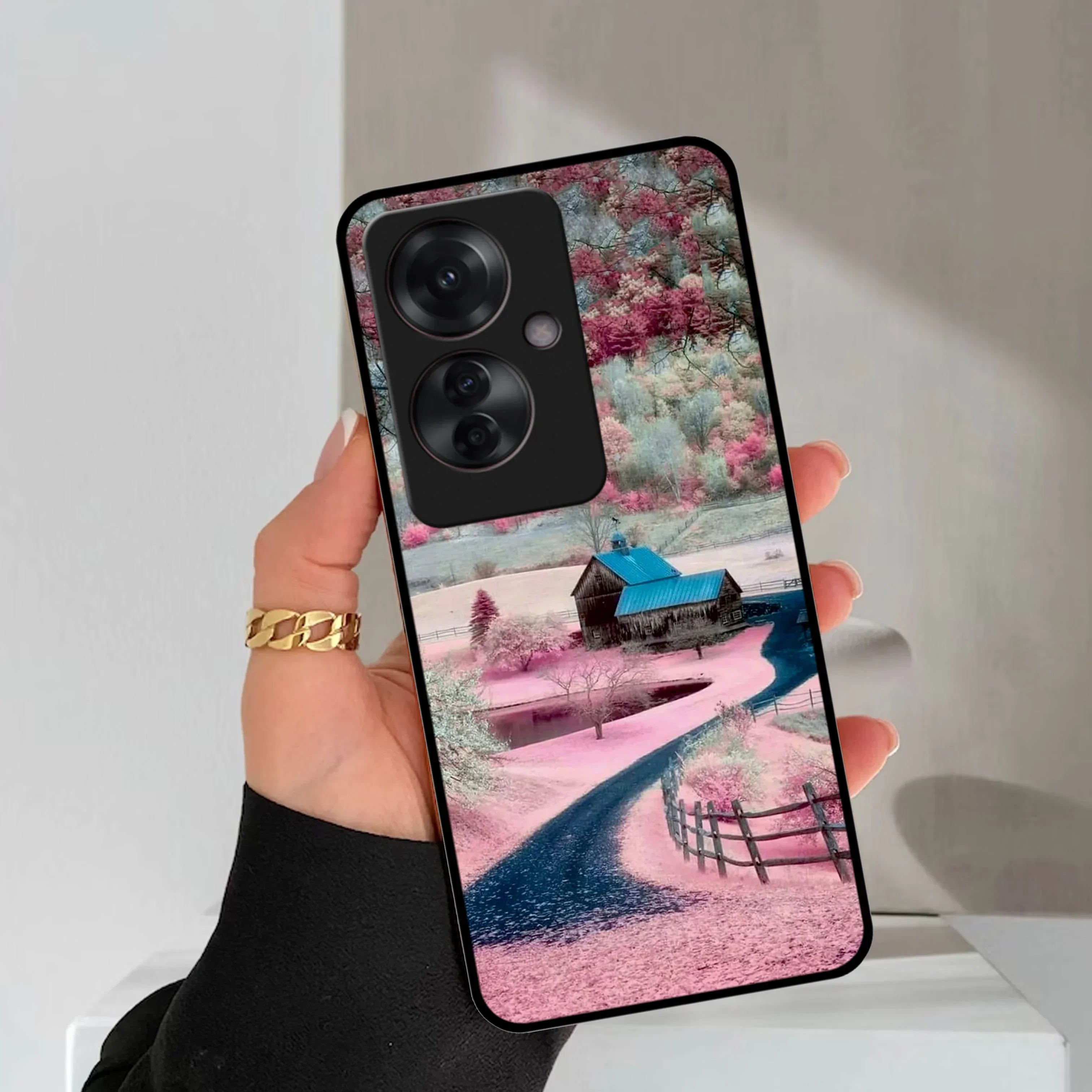 Village Scenery Glossy Metal Case Cover For Oppo - ShopOnCliQ