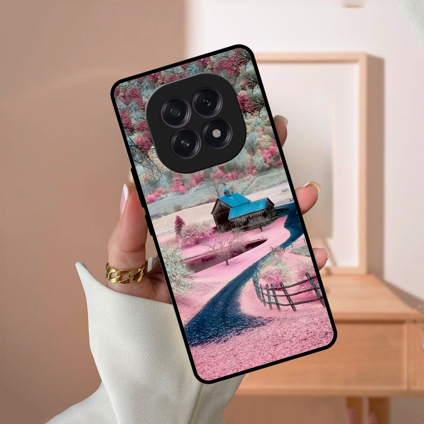 Village Scenery Glossy Metal Case Cover For Oppo