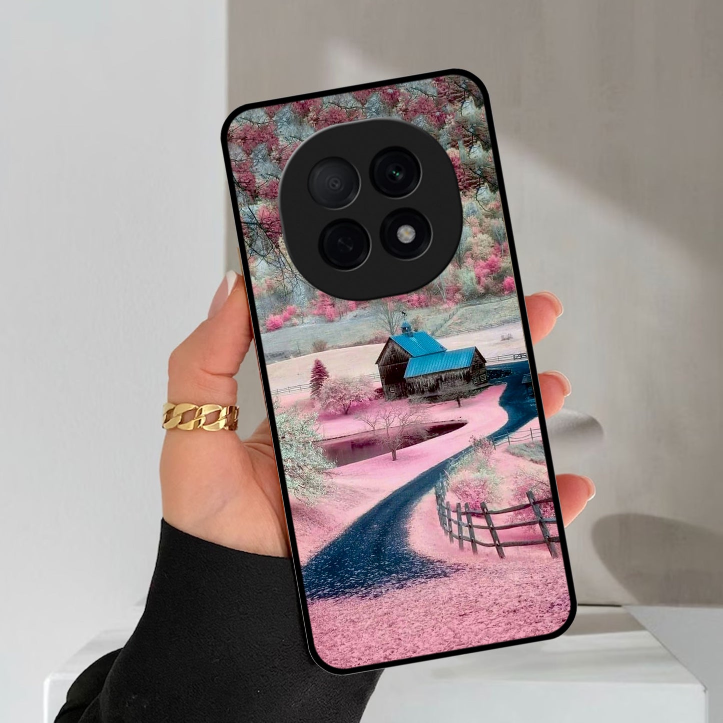 Village Scenery Glossy Metal Case Cover For Oppo