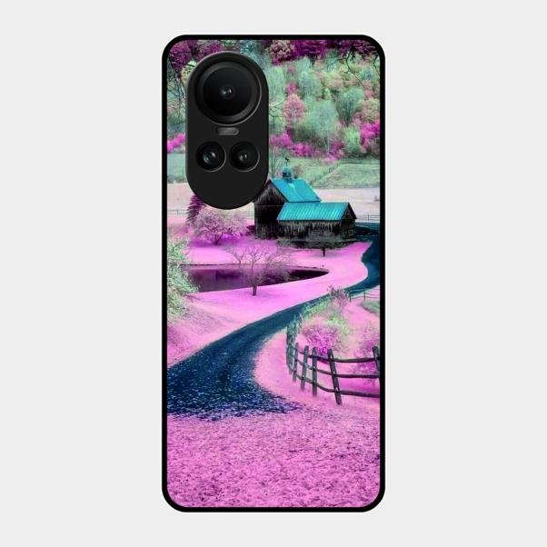 Village Scenery Glossy Metal Case Cover For Oppo Reno 10 5G