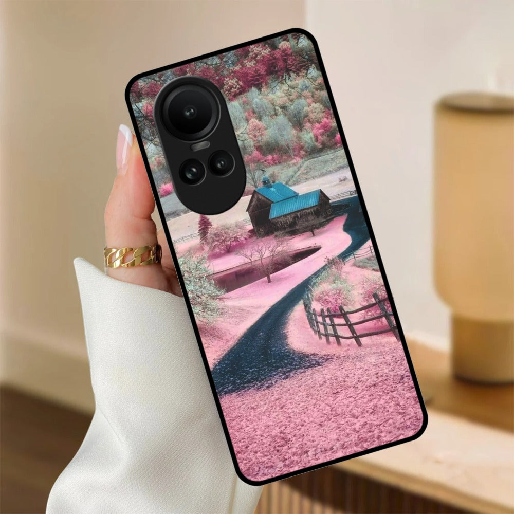 Village Scenery Glossy Metal Case Cover For Oppo