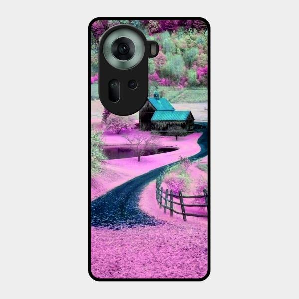 Village Scenery Glossy Metal Case Cover For Oppo Reno 11 5G