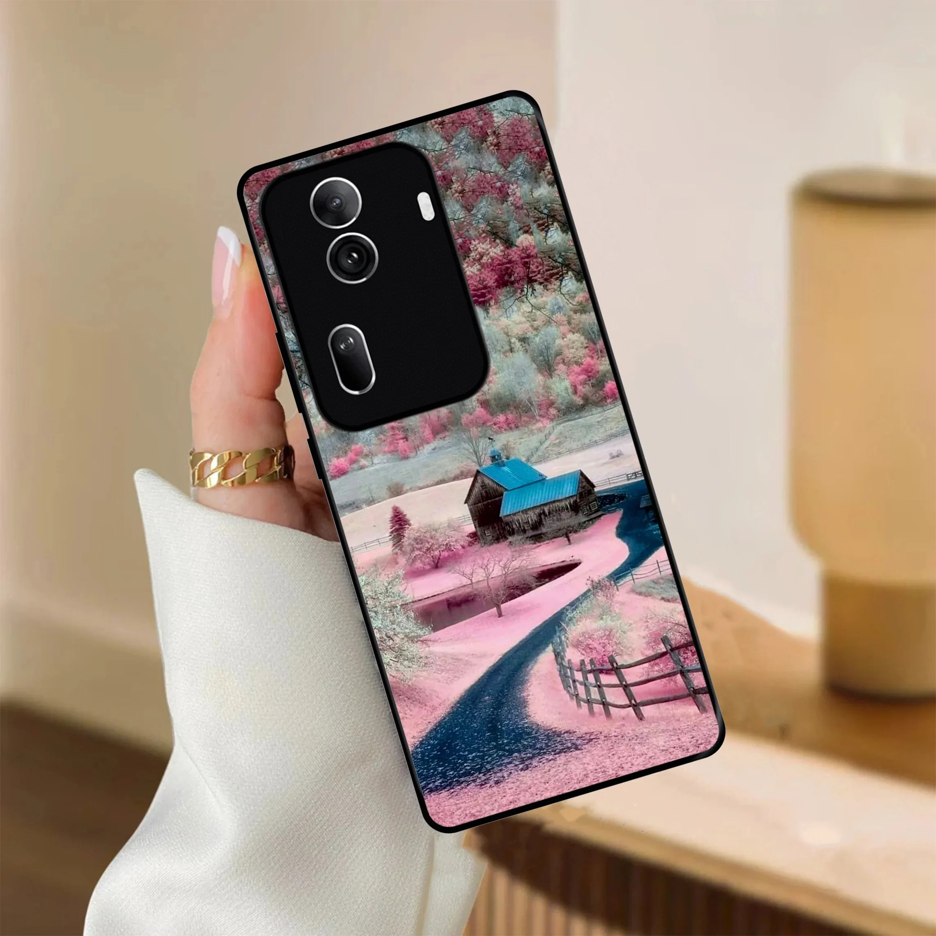Village Scenery Glossy Metal Case Cover For Oppo - ShopOnCliQ