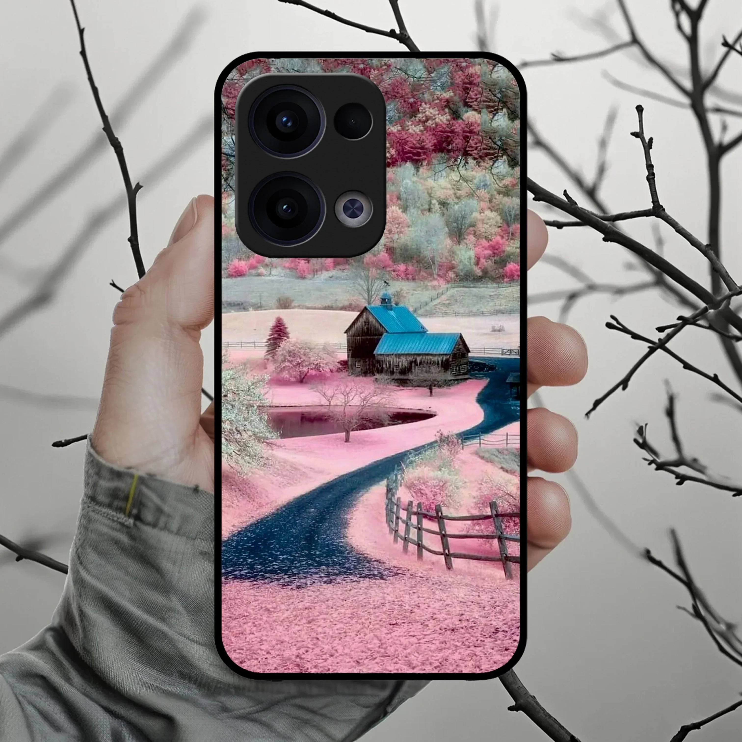 Village Scenery Glossy Metal Case Cover For Oppo - ShopOnCliQ
