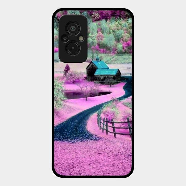 Village Scenery Glossy Metal Case Cover For Redmi 11 Prime 4G