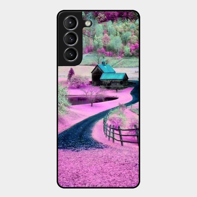 Village Scenery Glossy Metal Case Cover For Samsung Galaxy S21