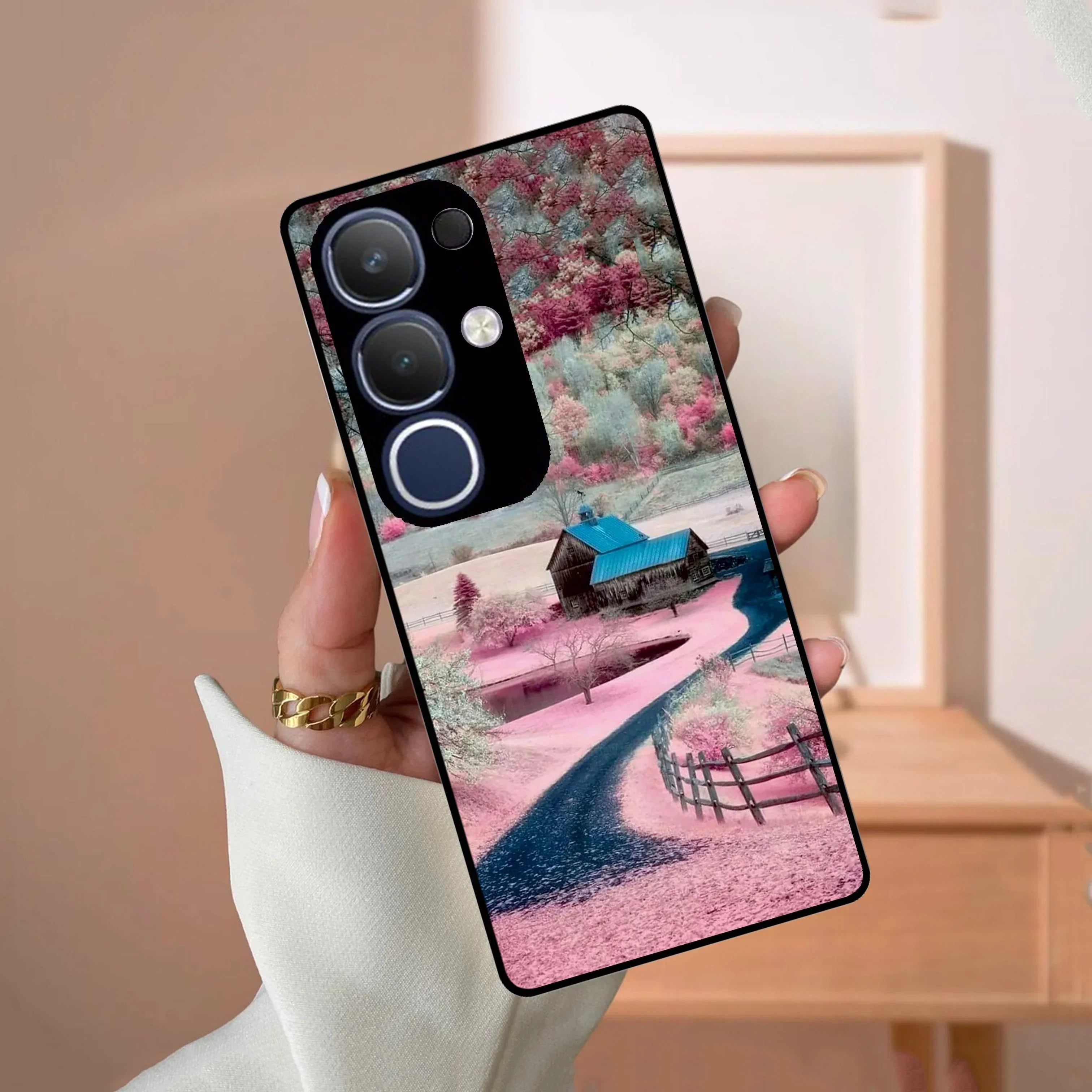 Village Scenery Glossy Metal Case Cover For Vivo - ShopOnCliQ