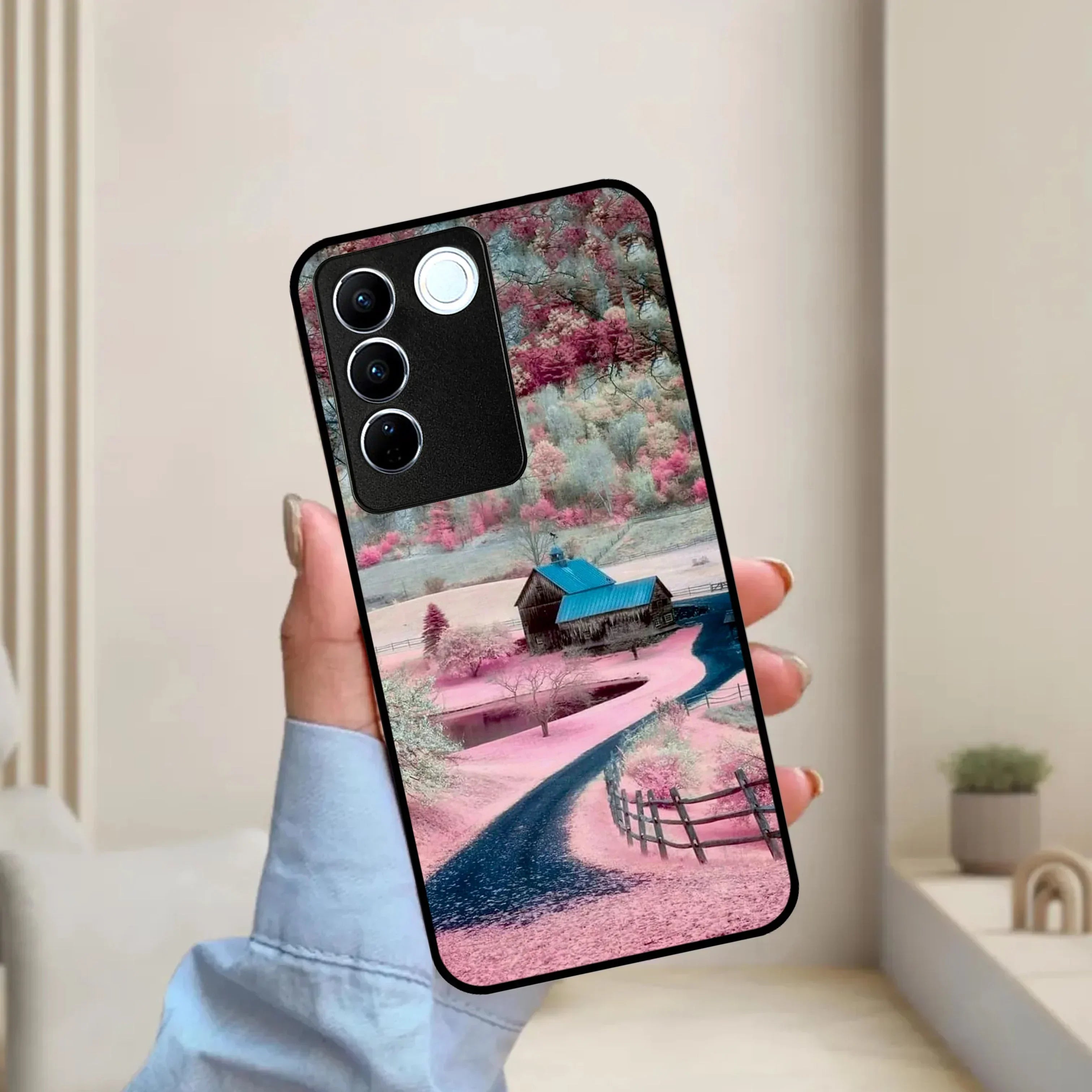 Village Scenery Glossy Metal Case Cover For Vivo - ShopOnCliQ