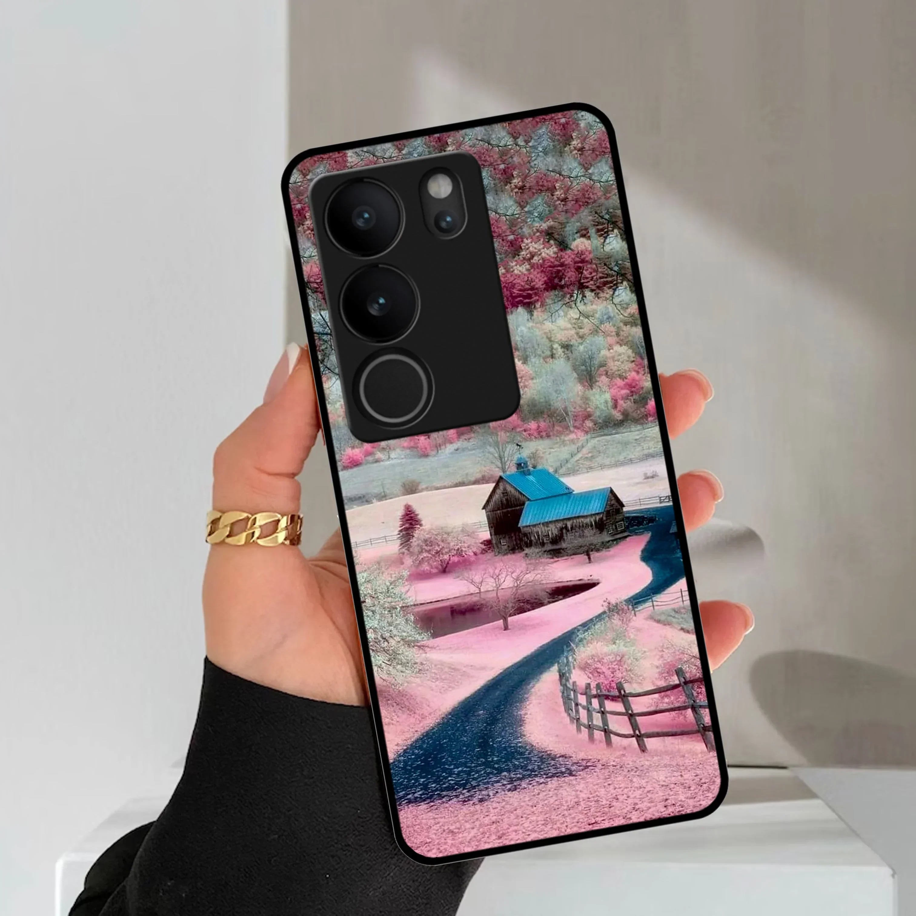 Village Scenery Glossy Metal Case Cover For Vivo - ShopOnCliQ