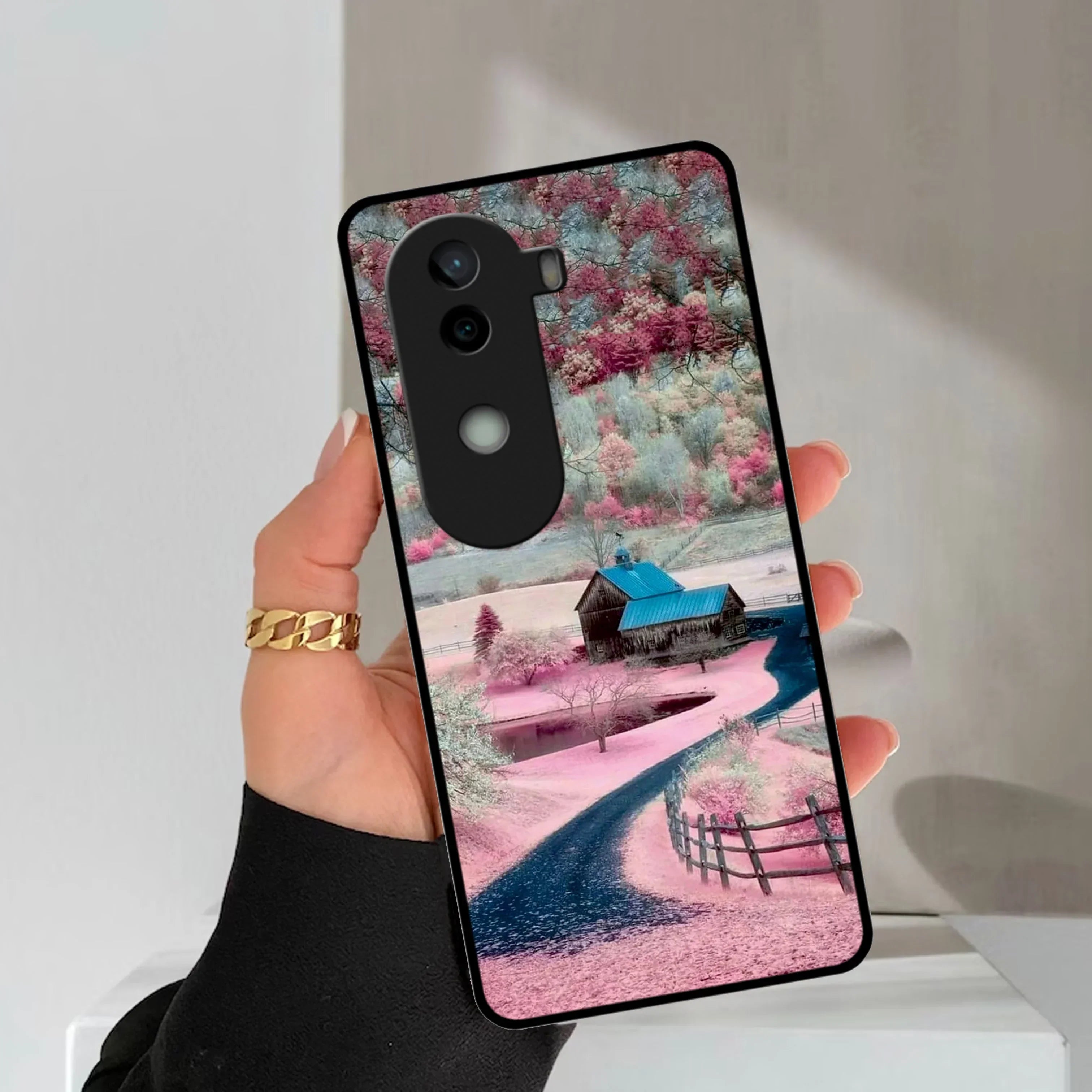 Village Scenery Glossy Metal Case Cover For Vivo - ShopOnCliQ