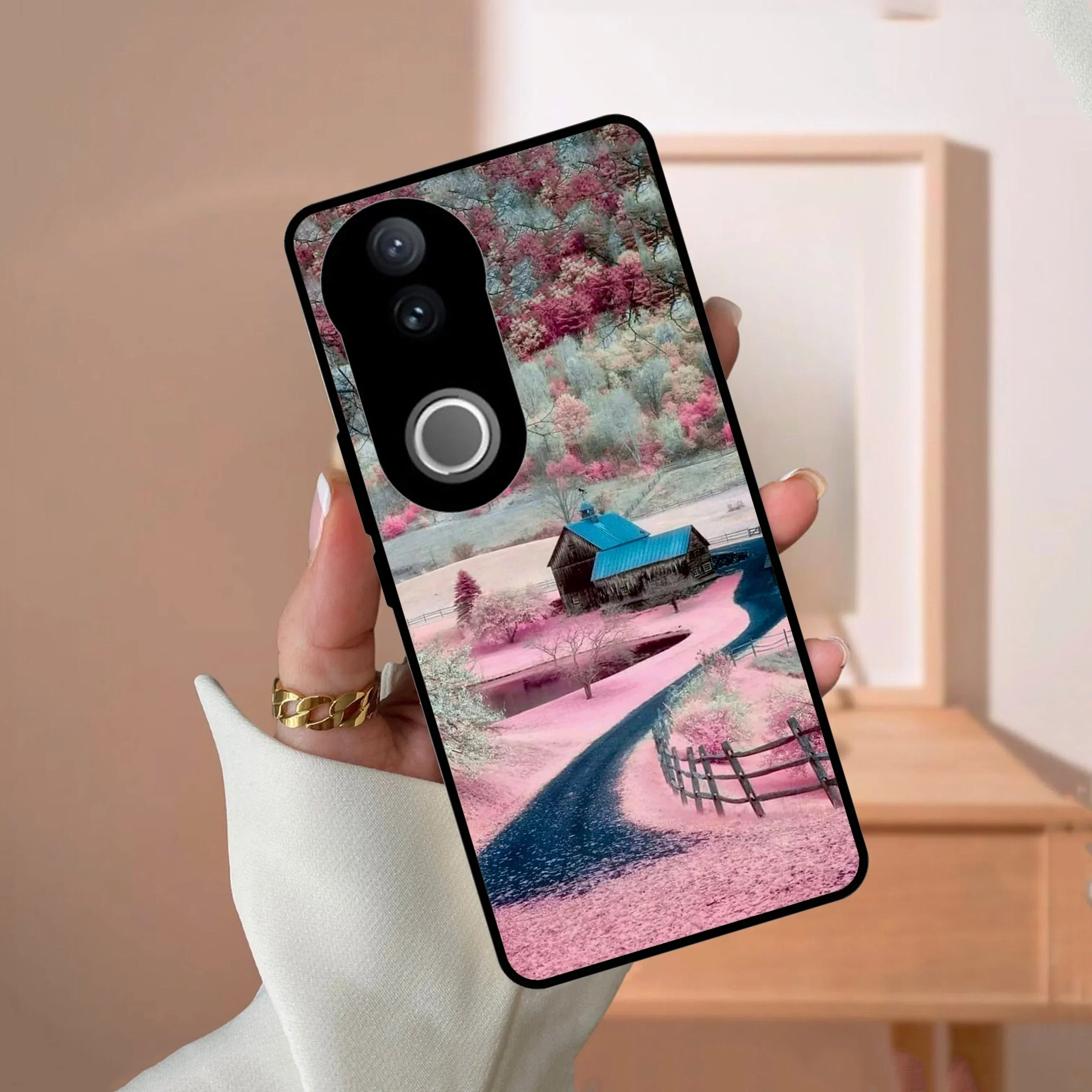 Village Scenery Glossy Metal Case Cover For Vivo - ShopOnCliQ