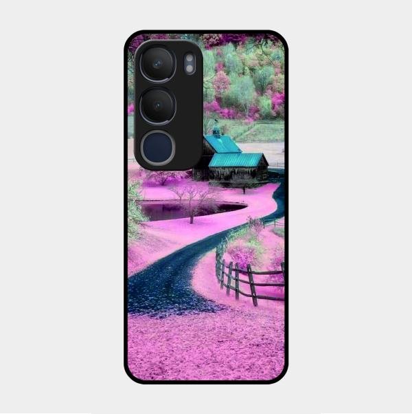 Village Scenery Glossy Metal Case Cover For Vivo Y29 5G