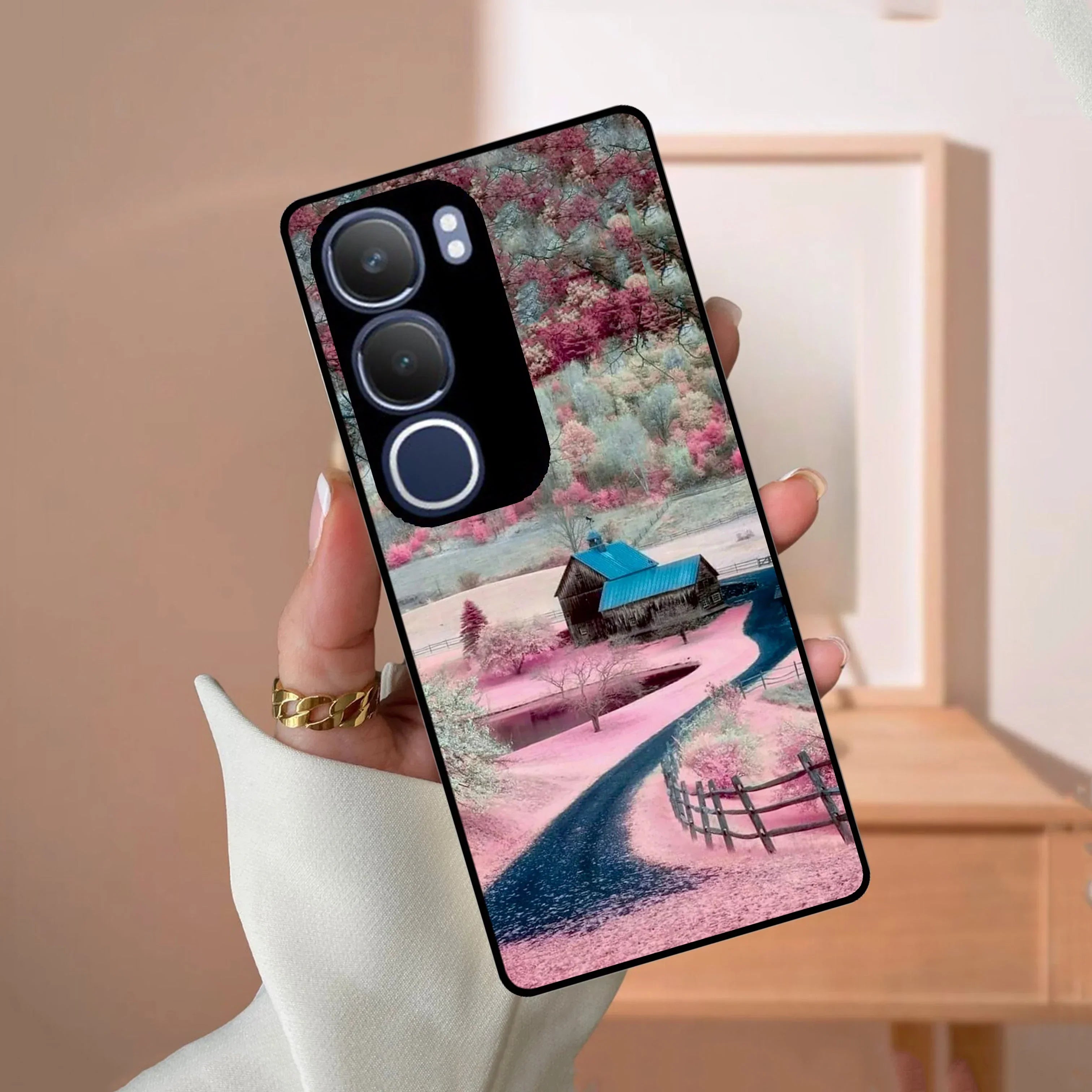 Village Scenery Glossy Metal Case Cover For Vivo - ShopOnCliQ