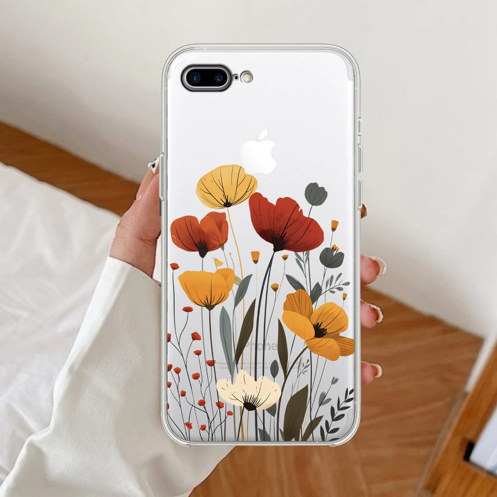 Vintage Wildflower Anti Yellow Clear Case For iPhone 7 Plus / iPhone 8 Plus