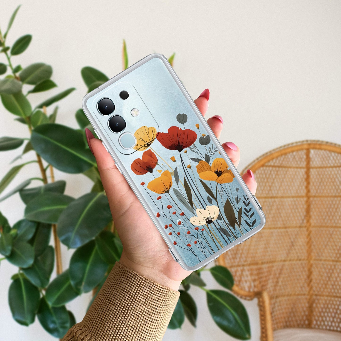 Vintage Wildflower Transparent Silicon Case For iQOO