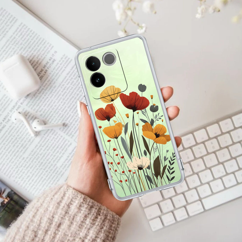 Vintage Wildflower Transparent Silicon Case For Vivo T2 Pro 5G
