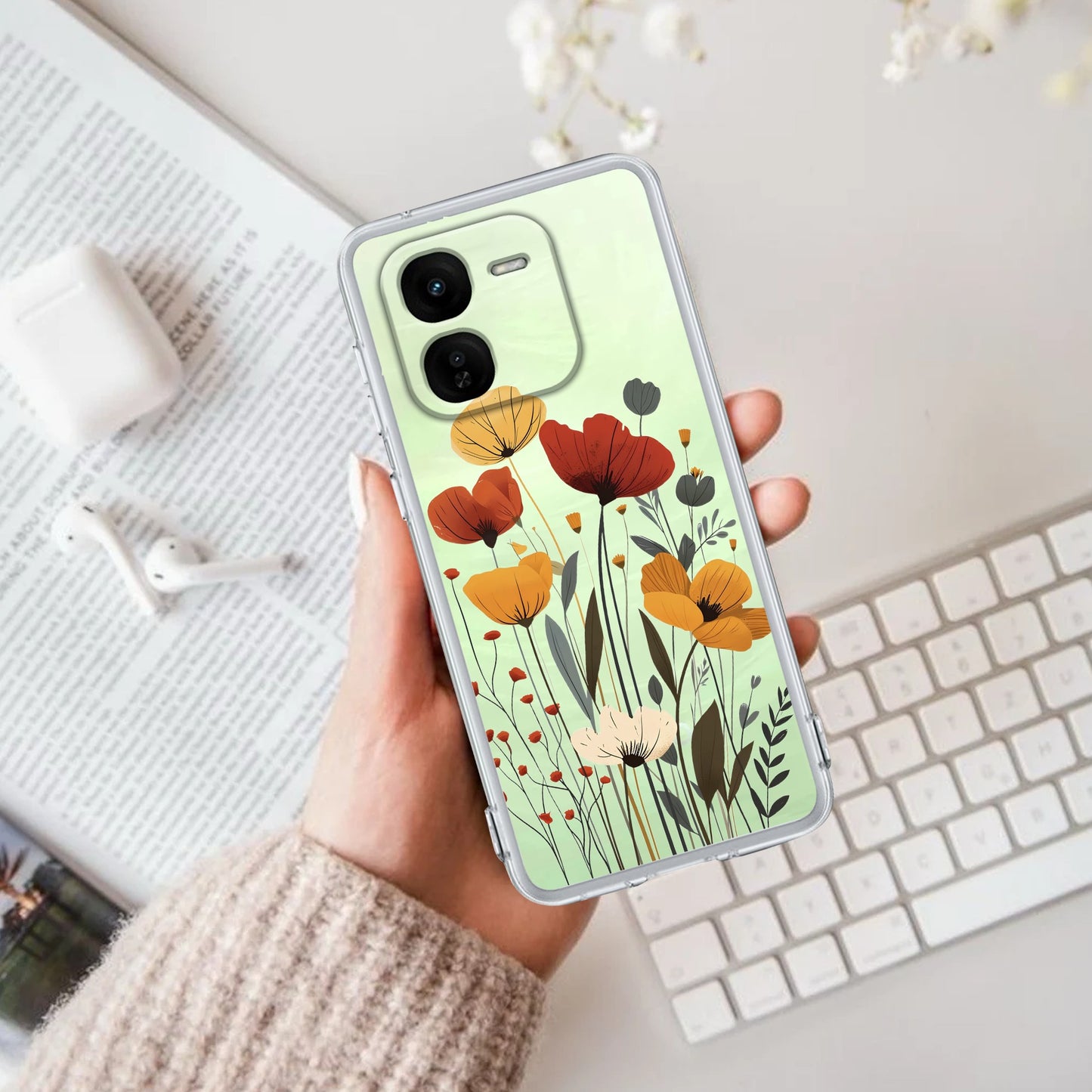 Vintage Wildflower Transparent Silicon Case For iQOO