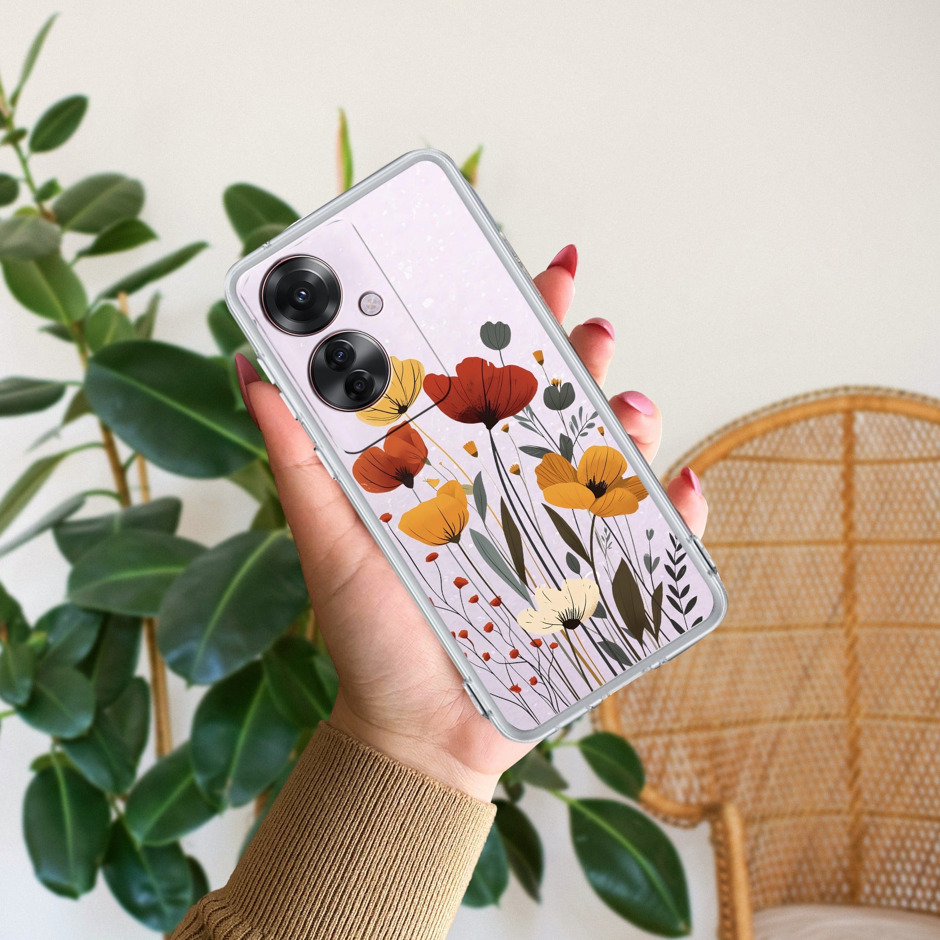 Vintage Wildflower Transparent Silicon Case For Oppo F25 Pro 5G