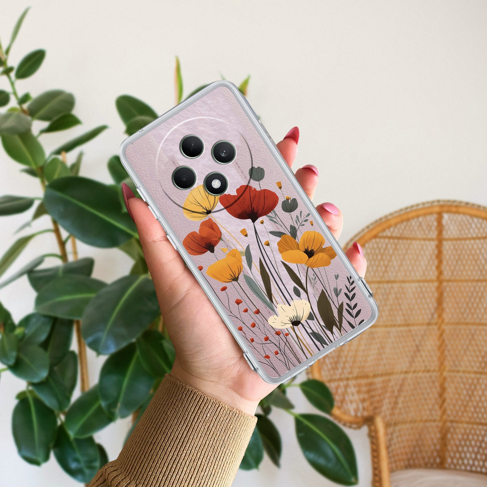 Vintage Wildflower Transparent Silicon Case For Oppo F27 Pro Plus 5G