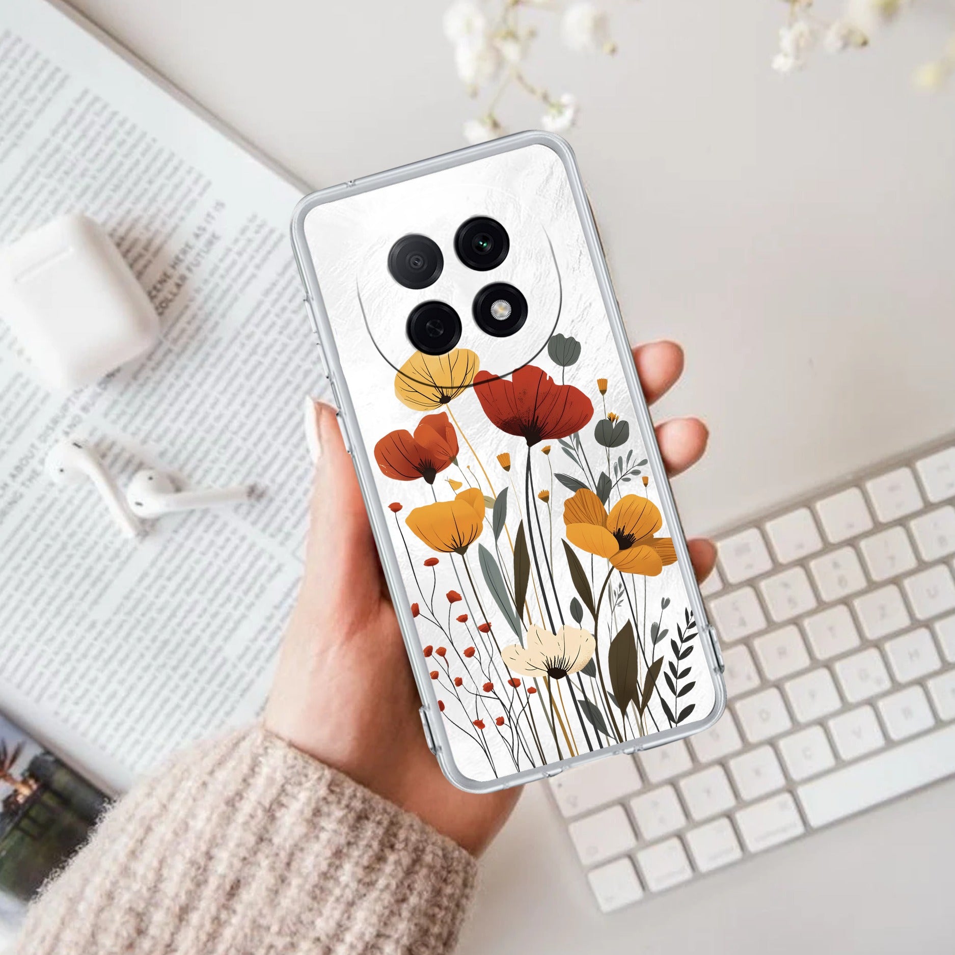 Vintage Wildflower Transparent Silicon Case For Oppo F29 Pro 5G