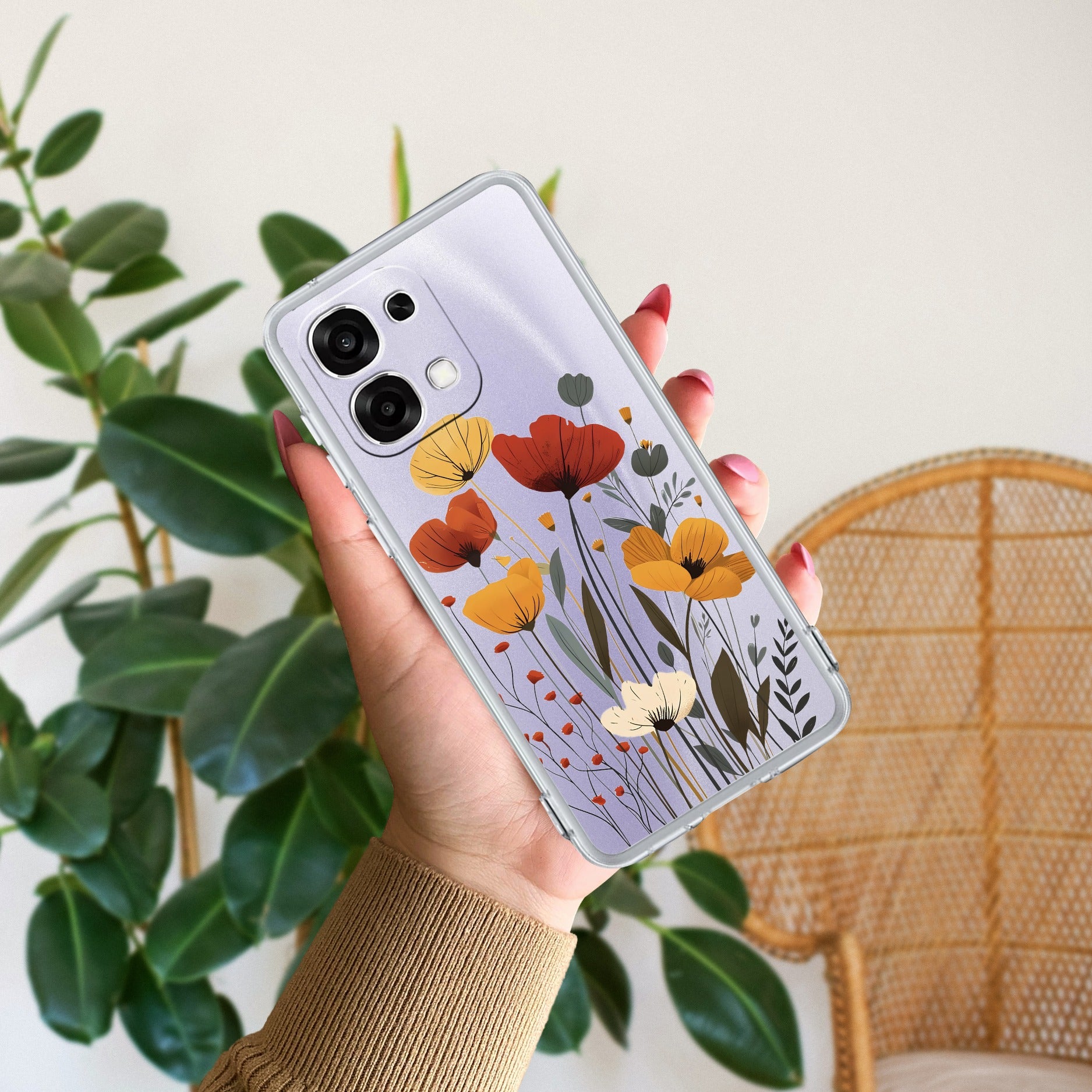 Vintage Wildflower Transparent Silicon Case For Oppo F33 5G