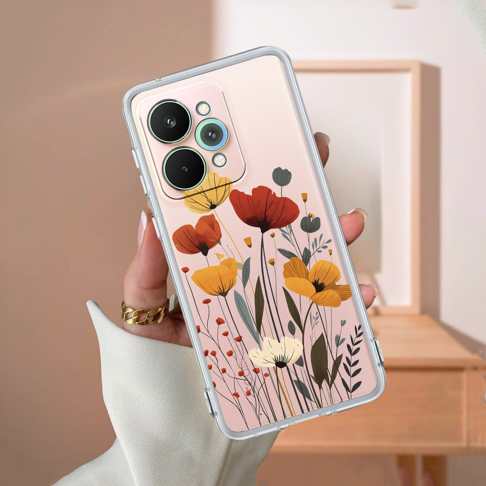 Vintage Wildflower Transparent Silicon Case For Realme 15 5G