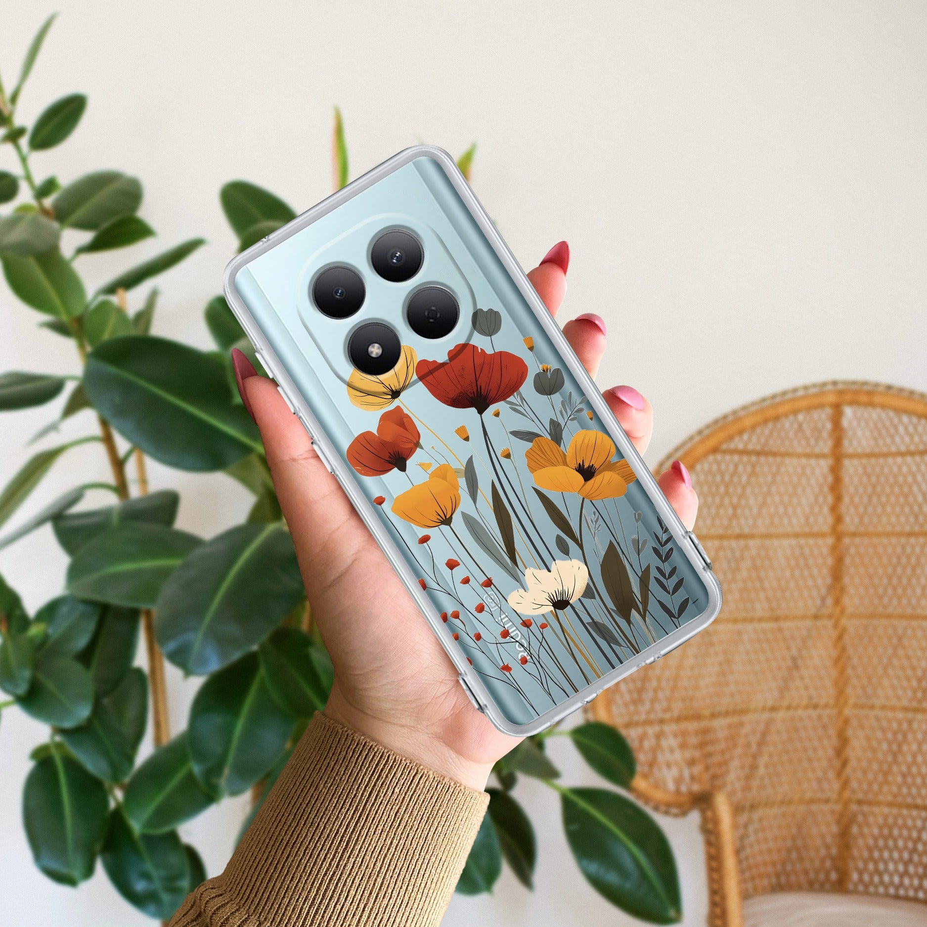 Vintage Wildflower Transparent Silicon Case For Redmi Note 15 Pro 5G