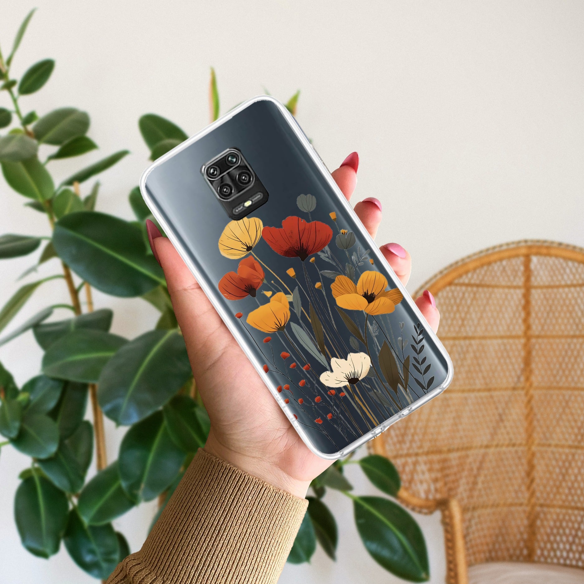 Vintage Wildflower Transparent Silicon Case For Redmi Note 9 Pro