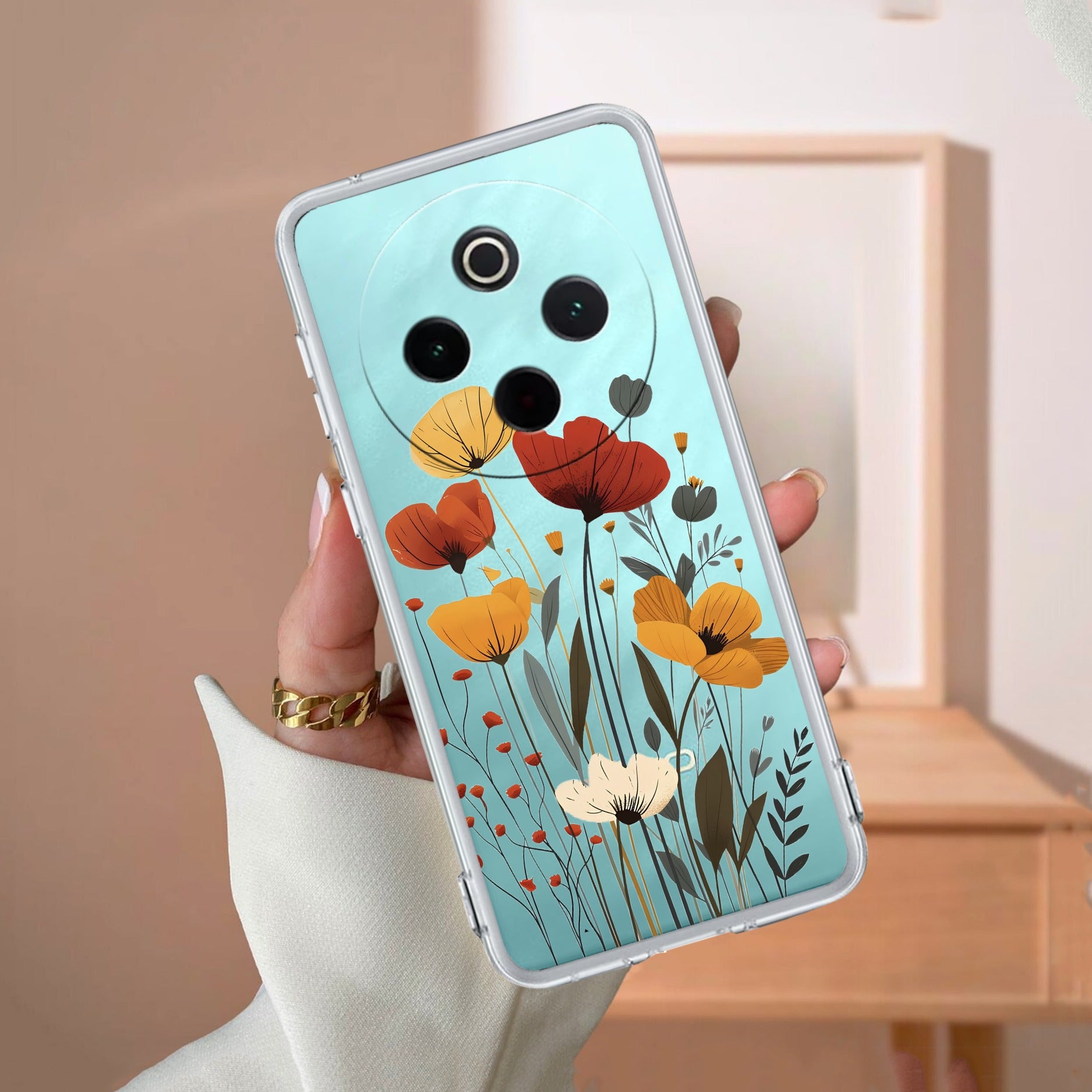 Vintage Wildflower Transparent Silicon Case For Vivo V30 Pro 5G
