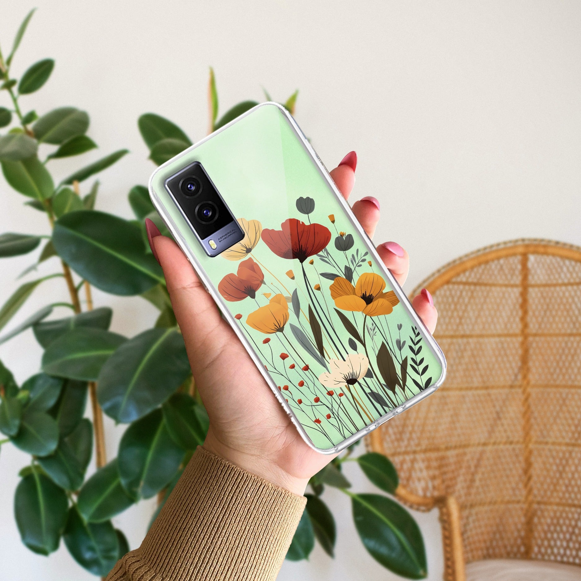 Vintage Wildflower Transparent Silicon Case For Vivo Y20s/Vivo Y20A/Vivo Y20G/Vivo Y20i / Vivo Y20T / Vivo Y20