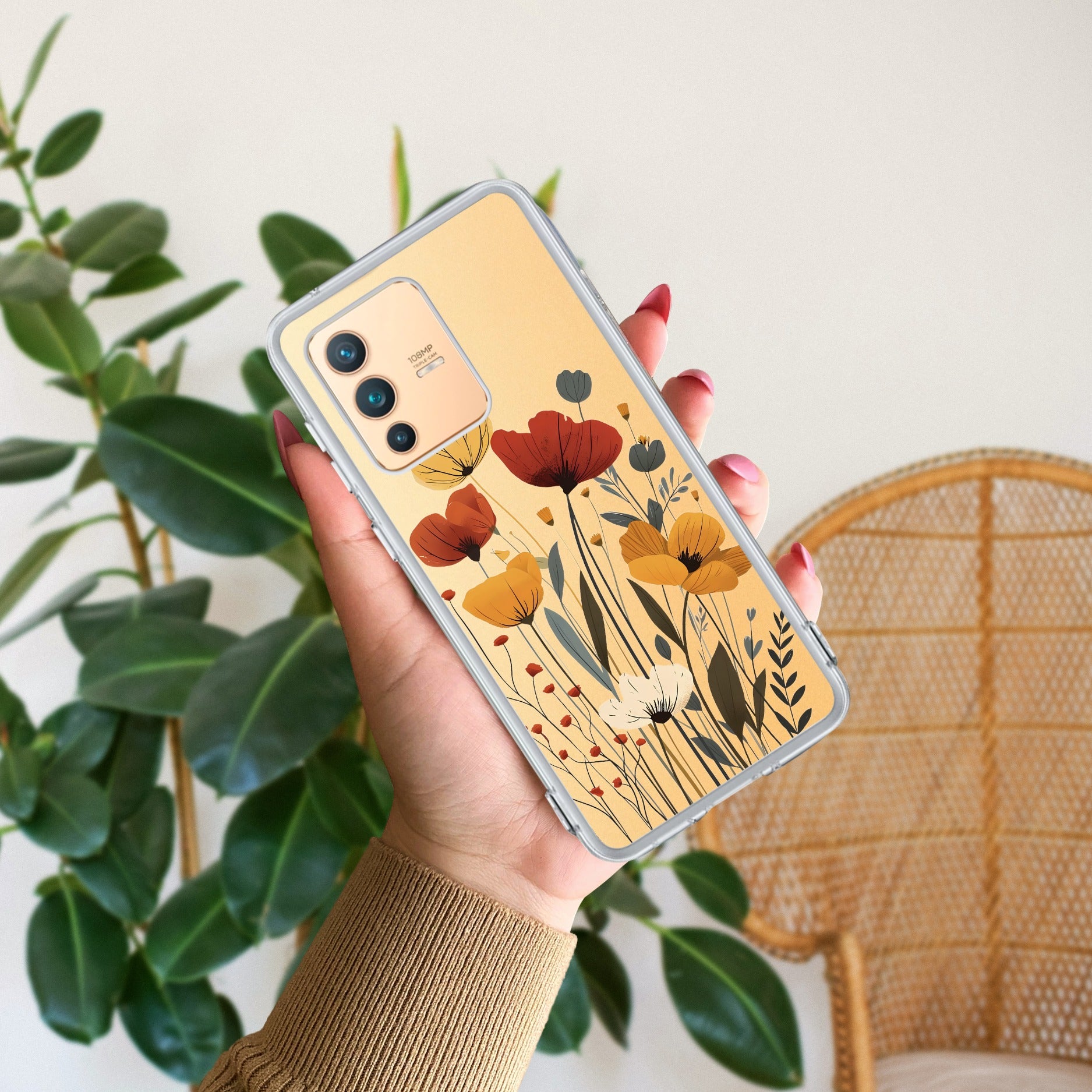 Vintage Wildflower Transparent Silicon Case For Vivo Y22