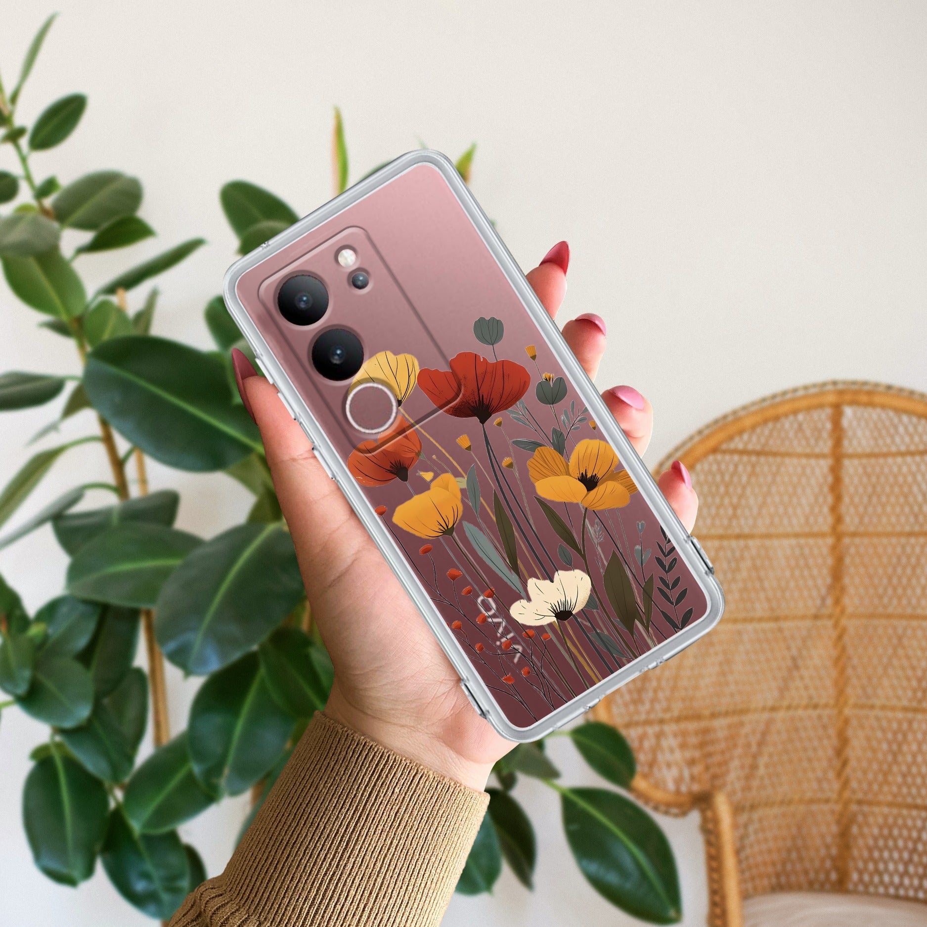 Vintage Wildflower Transparent Silicon Case For Vivo V29 5G